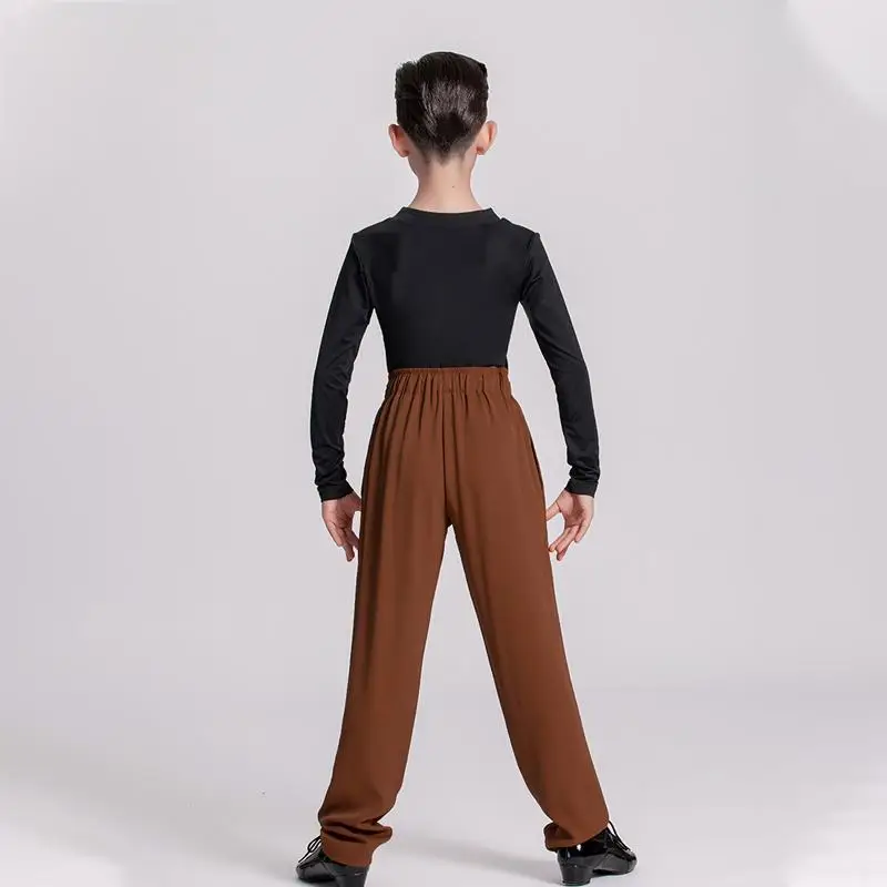 Nouveau pantalon de danse latine à lacets pour enfants marron pantalon d'entraînement de danse rumba cha samba pour garçons tube droit polyvalent danse latine par
