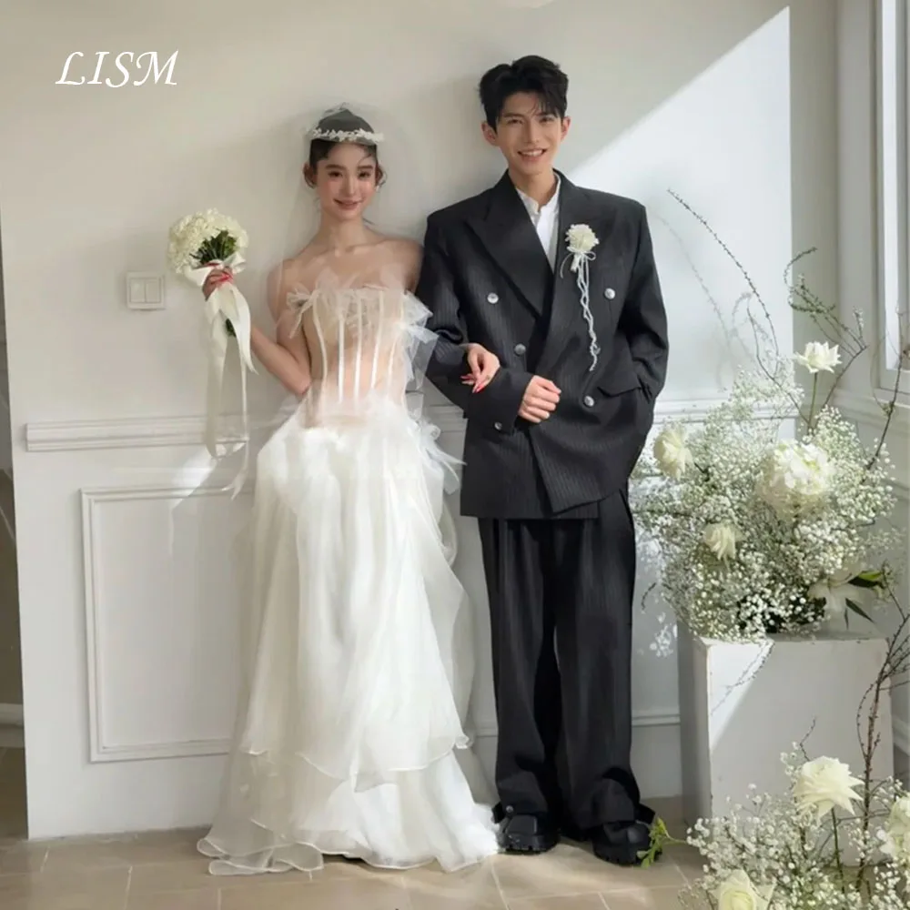 

LISM Customized Fairy Korean Wedding Dresses Silk Organza Strapless Bridal Photo Shoot Gown Corset Back Elegant Wedding Party