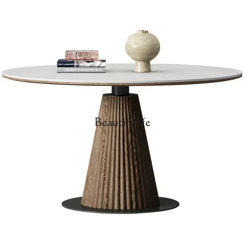 

FG44Solid wood rock slab dining table Household round walnut retro rock slab dining chair