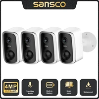SANSCO Cámara IP WiFi de 4MP con Batería, PTZ para Exteriores, IP66 Impermeable, Batería Integrada de 5200mAh, Cámara de Vigilancia con Detección Humana PIR