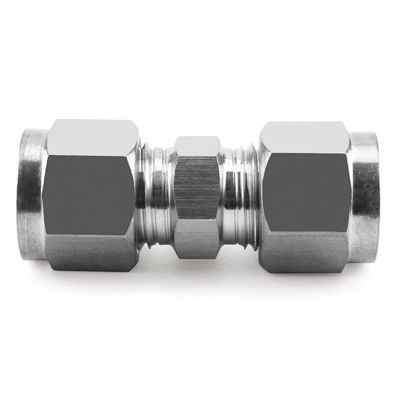 304 Straight Through Sleeve Compression Ferrule Pipe Fitting 3 4 6-25mm Single/ Double Sleeve Gas Source Instrument Pipe Joint