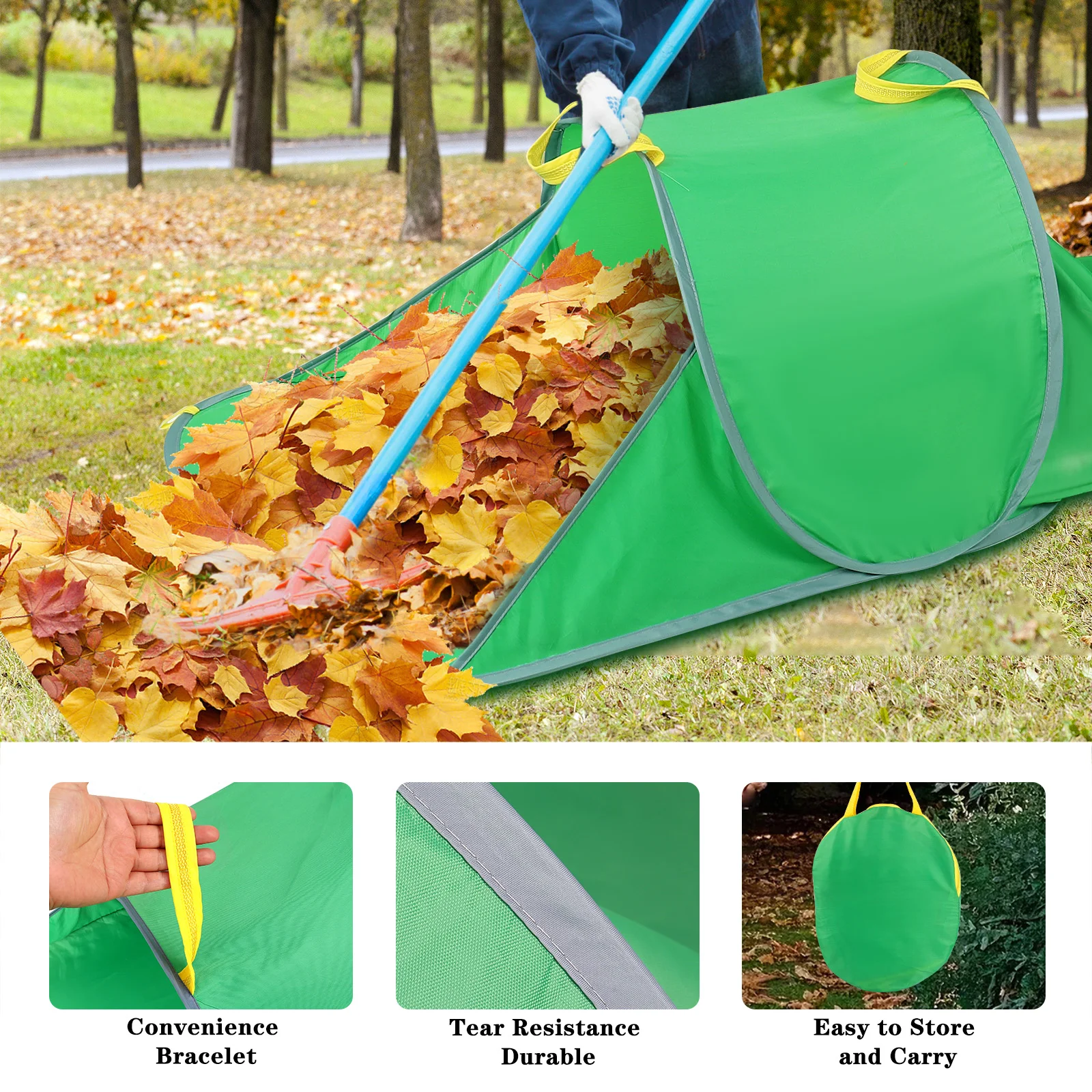 Large Capacity Leaf Collection Bag - Lightweight and Foldable with Handles for Easy Use and Storage - Washable and Reusable.