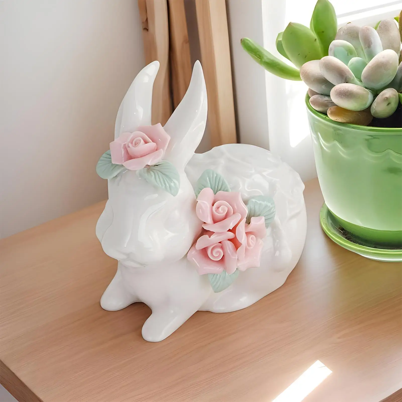 الأرنب ديكور السيراميك الأرنب النحت الحلي الزخرفية الصغيرة الجدول عرض سطح المكتب للمنزل الربيع غرفة عيد الفصح