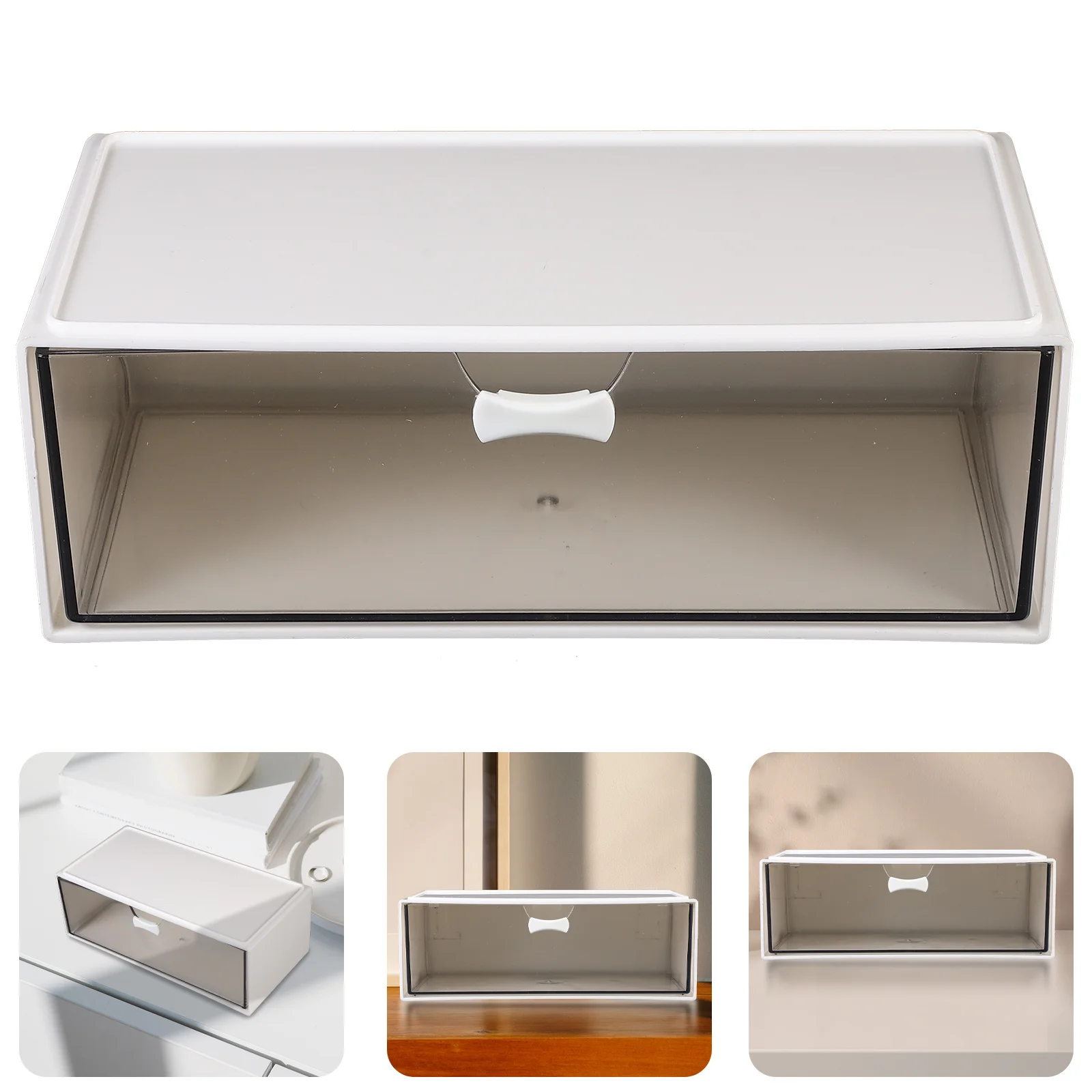 

1pc Transparent Drawer Storage Box Clear Plastic Desk Organizer For Stationery Office Tabletop Storage Solution Small Space