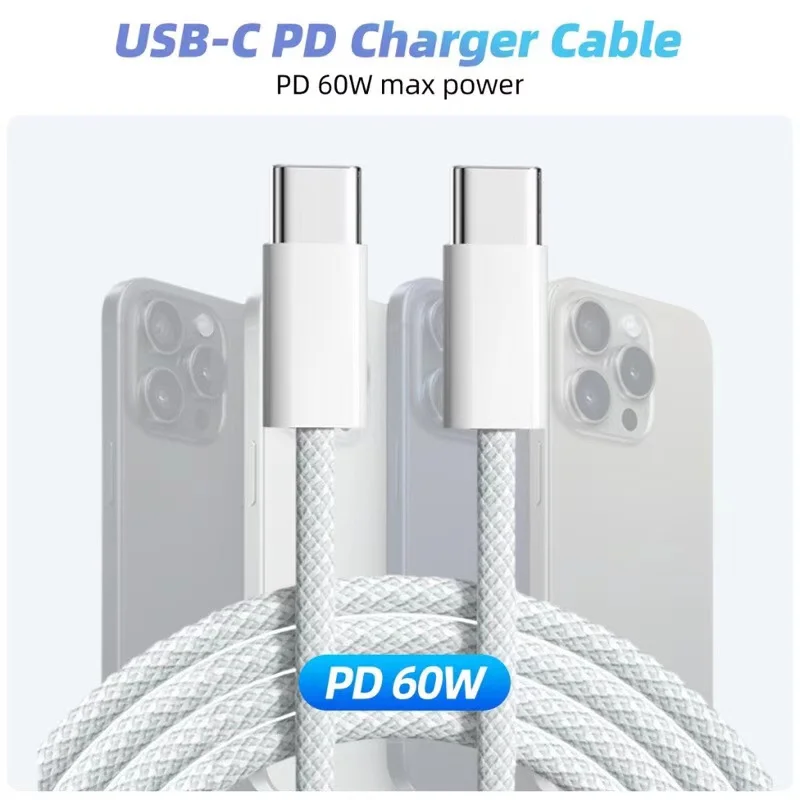 30 واط شحن سريع محول عدة USB C الجدار شاحن 3.3Ft/1 متر نوع C كابل بيانات مضفر آيفون 16 15 برو ماكس سامسونج شاومي آي باد