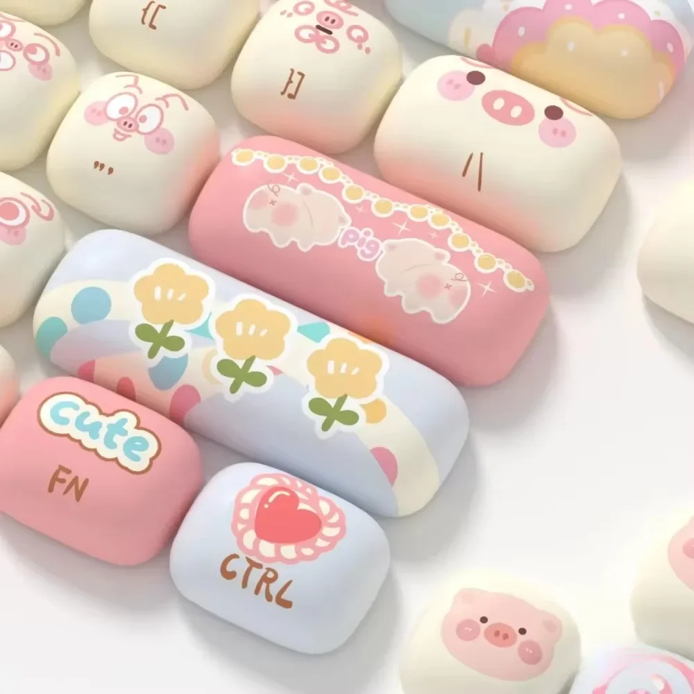 Imagem -03 - Cute Mushroom Round Keyboard Cap Piggy Party Theme Pbt Perfil Mog Gaming Key Cap para Teclado Mecânico 139 Chaves