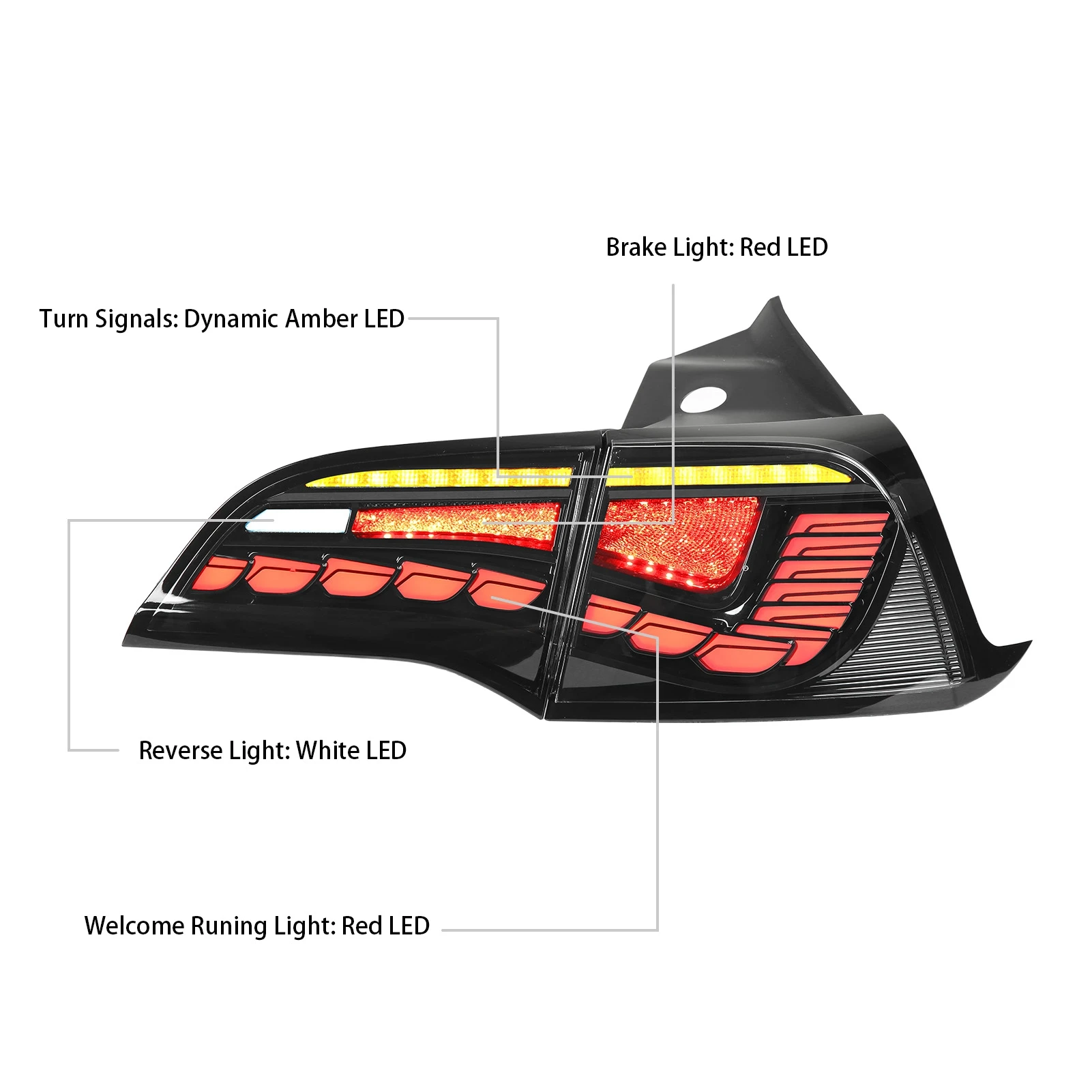 For Tesla Model 3 Y 2017 2018 2019 2020 2021 2022 2023 1 Pair Left+Right LED Tail Light Lamp With Dynamic Turn Signal GTS StyleA