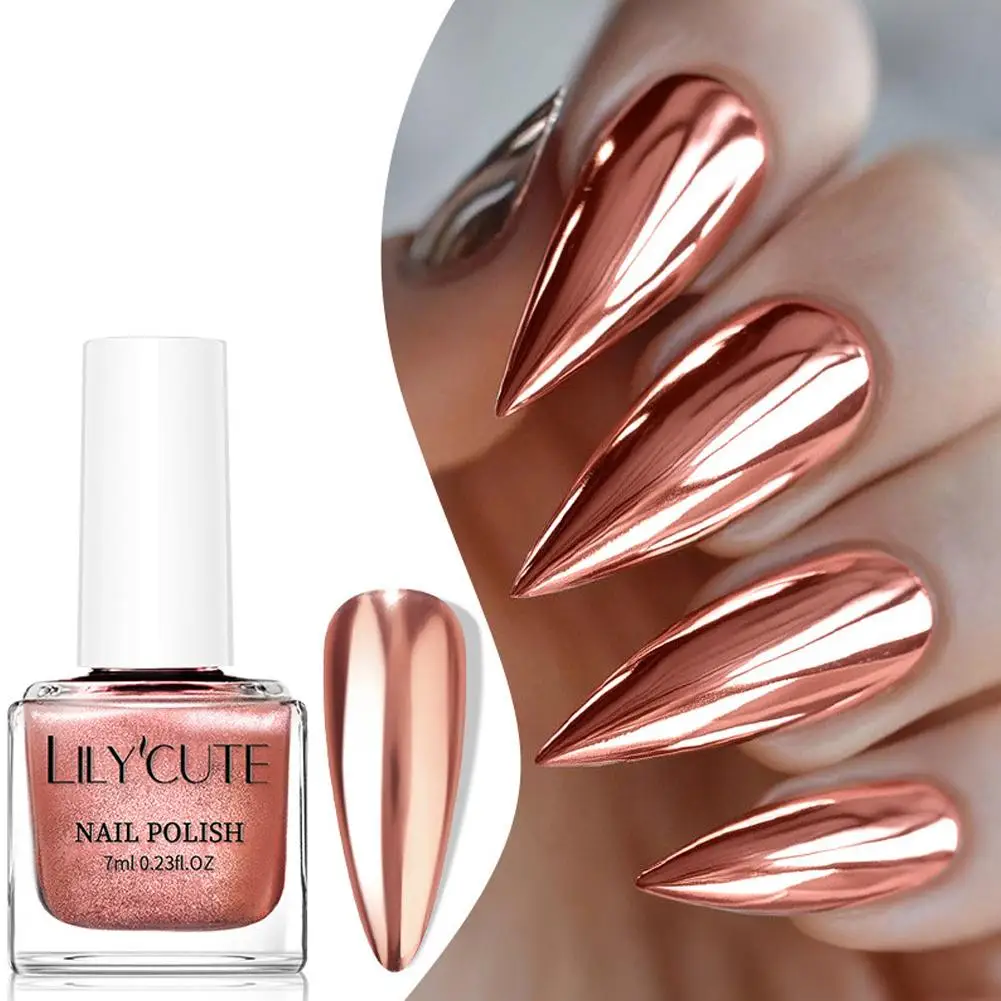 7ml Glitter Mirror MetallicNail Polish No Need Lamp Fast Drying Super Bright Shining Pearl Effect French Style Glass Bottle