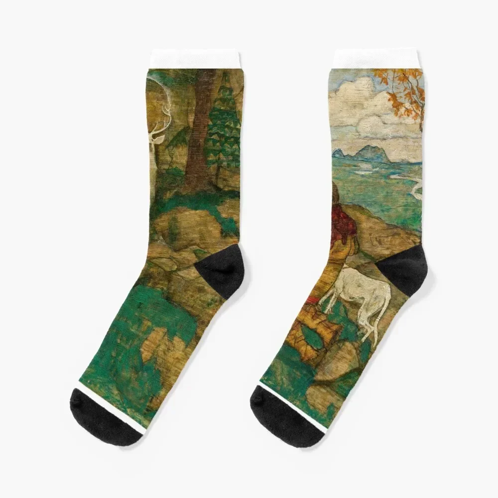 Egon schiele-die vision des heiligen hubertus socken laufen kinder designer mann socken frauen