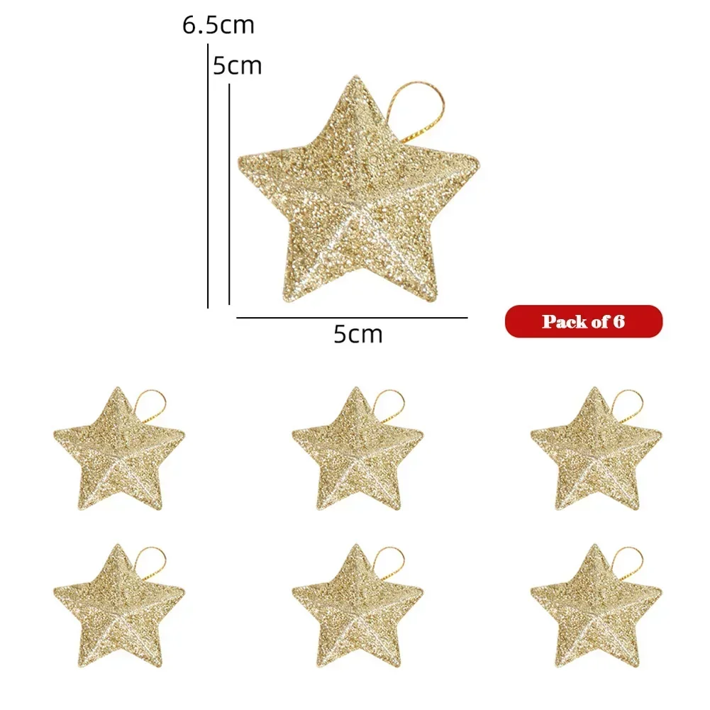 6Pcs Glitter Mini Star Christmas Ornament Colorful Christmas Tree Hanging Pendant Xmas New Year Party Decoration Home Decor