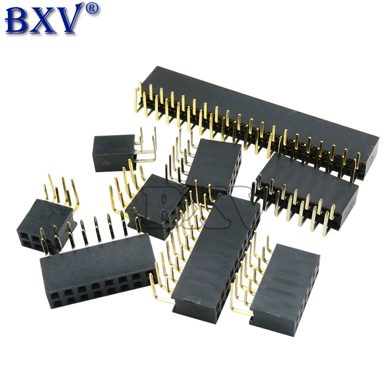 2.54MM R/A Double Row Female 2~40P PCB Board Right Angle Pin Header Socket Connector Pinheader 2* 4 6 10 20 40 Pin For Arduino