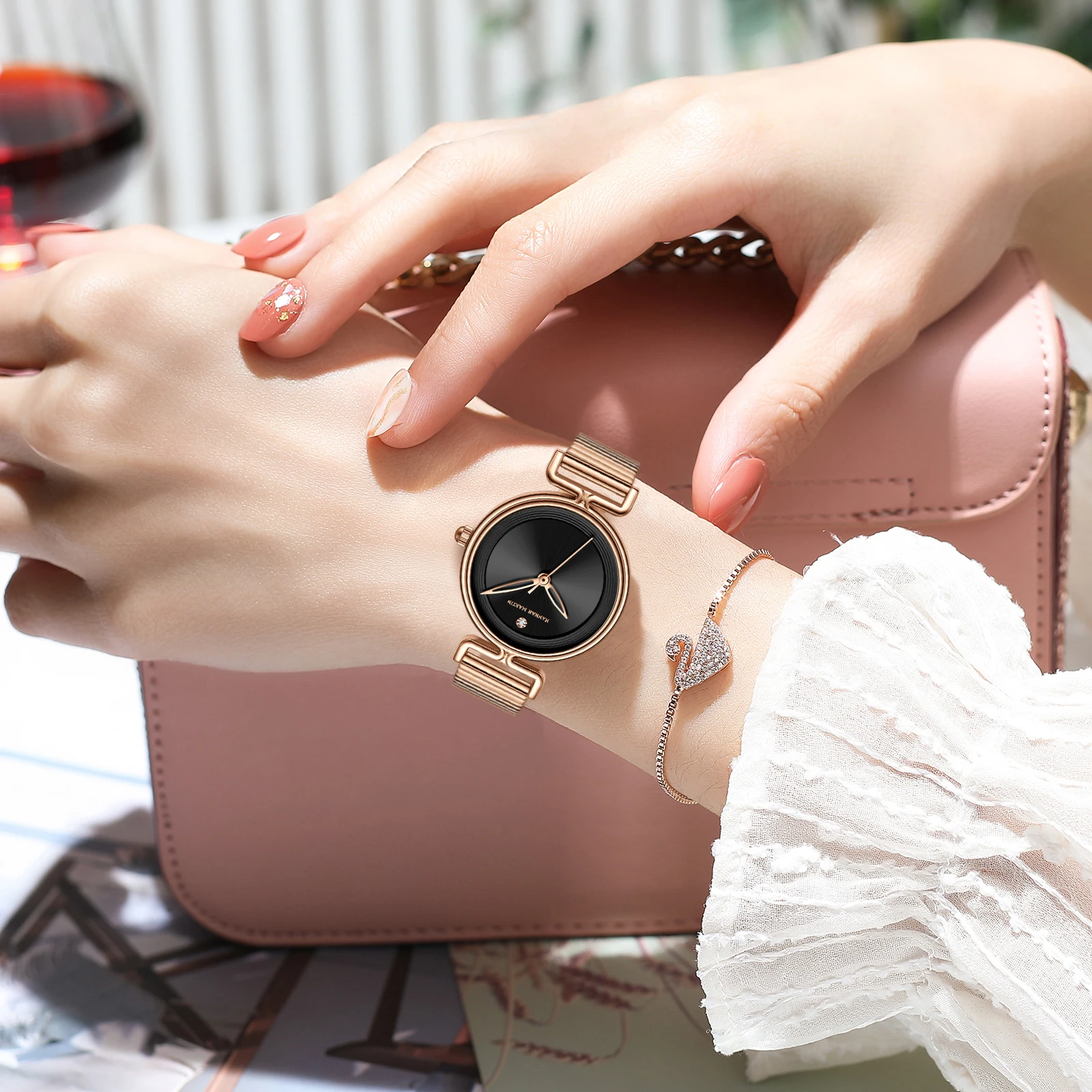 Hannah Martin Top Brand Original Women's Watch 29mm Mini Dial Rose Gold Luxury Fashion Japanese Quartz Movement Watch for Women