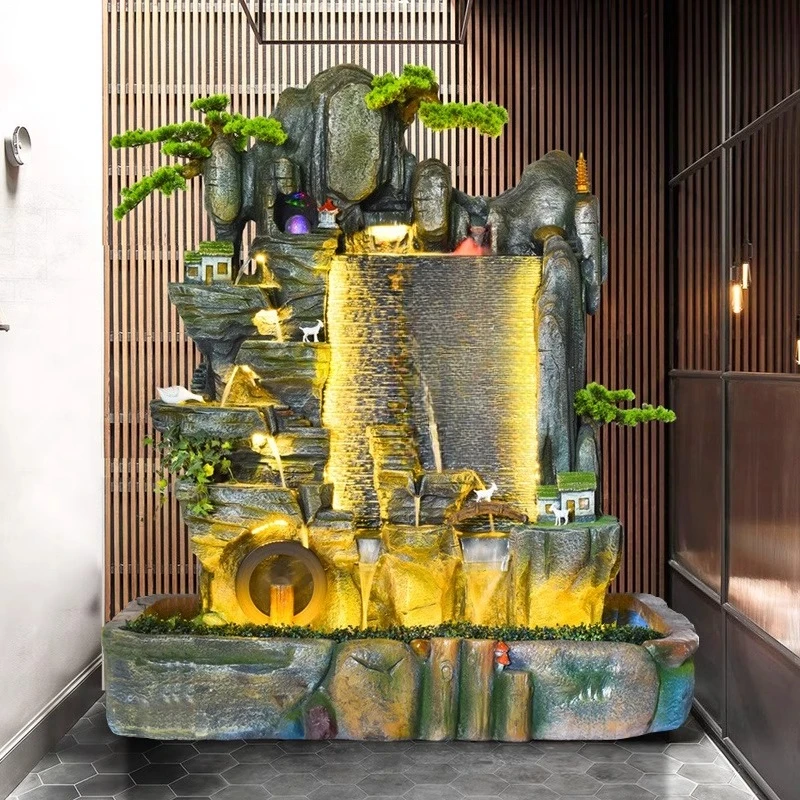 

Large rockery flowing water fountain ornament fish pond alpine water curtain wall office courtyard decoration pool landscape