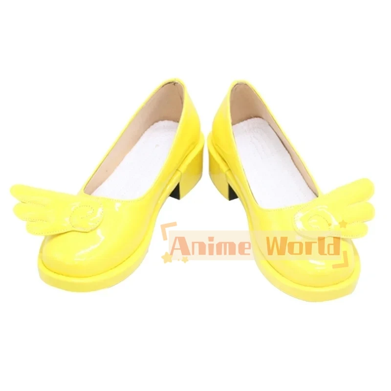 

Yellow White Sakura Cosplay Shoes Anime Card Captor Sakura Cosplay Props PU Leather Shoes Halloween Carnival Boots Custom Made