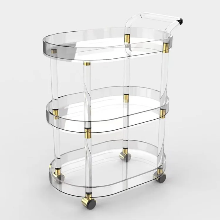 Hot Sale Customizable Rolling Trolley Liquor Acrylic Cart Clear Acrylic Craft Cart For Hotel