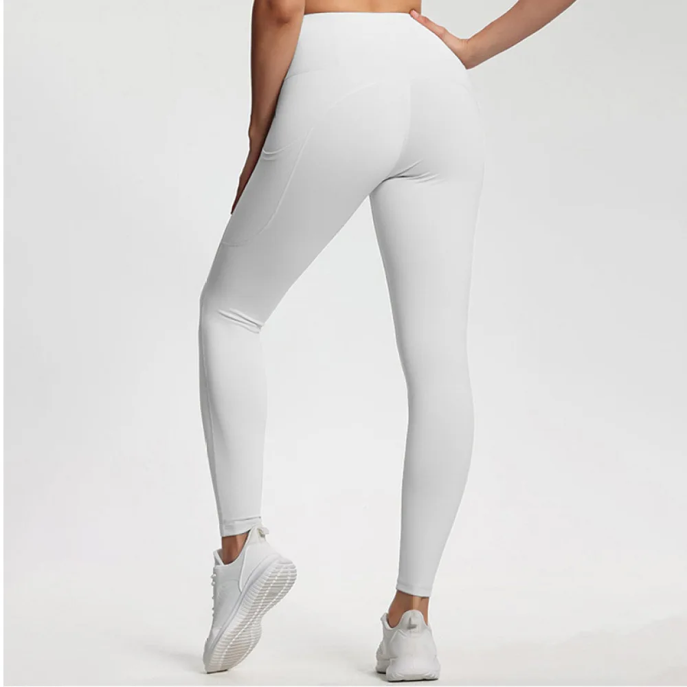 Breathable Yoga Leggings High Waist With Side Pockets Womens Athletic Workout Trousers Stretchy Slim Fitness Running Pants