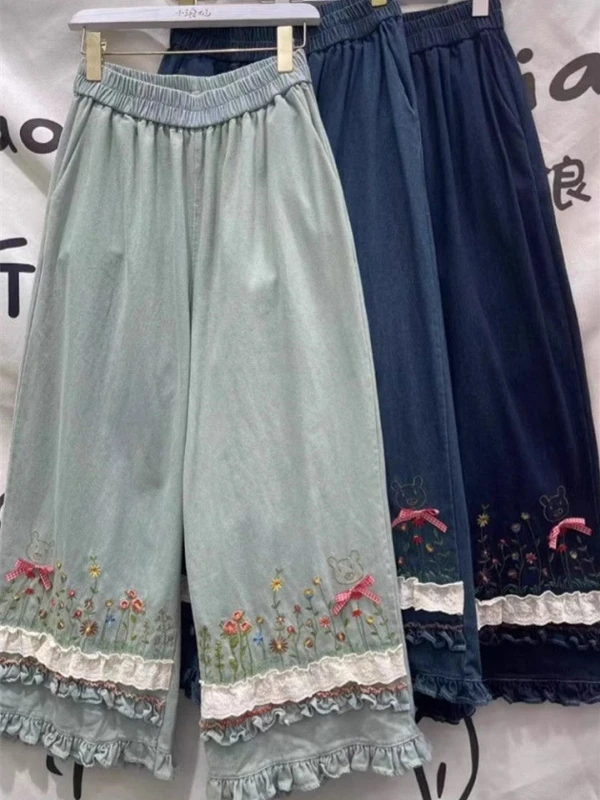 

Extra Large 300 Pounds Retro Embroidered Wide Leg Jeans Men's Loose Drapey Casual Long Trousers American Style Summer Jeans