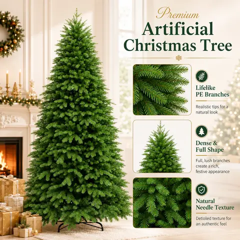 Artificial Christmas Tree 100% PE Material with LED Lights Encrypted Christmas Tree 150cm To 240cm for Family Party Decoration