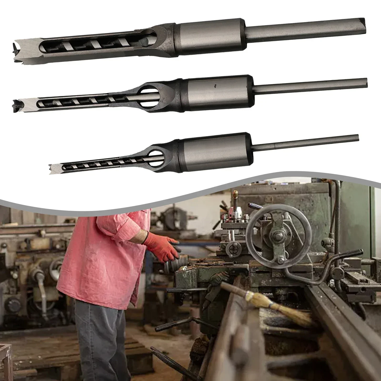 3Pcs Square Hole Auger Drill Bit Set Mortising Woodworking Saw Mortise Chisel Hole Saw Mortising Chisel Power Tools Drill Bits