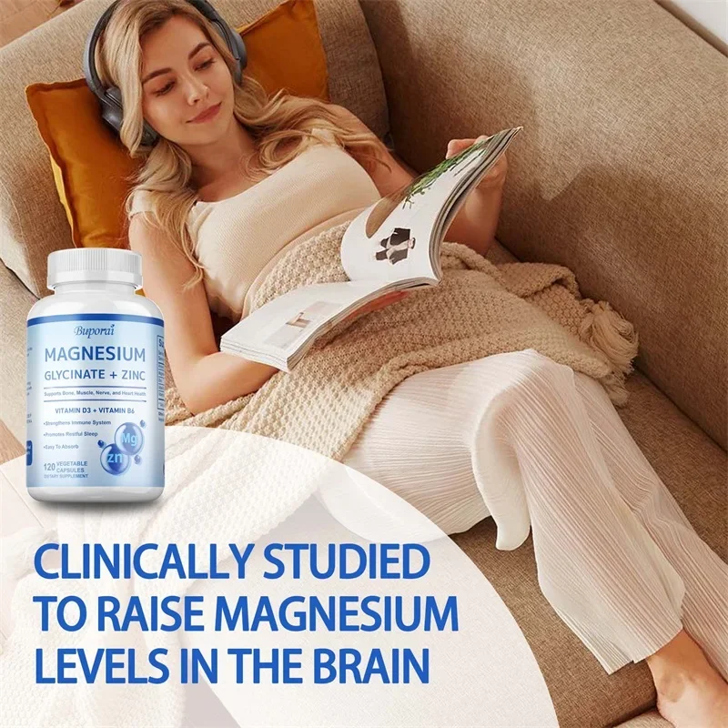Magnesium Glycinate + Zinc Supplement - High Absorption, Relaxation, Improve Sleep Quality, Promotes Bone, Joint & Brain Health