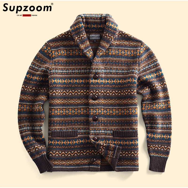 Supzoom Neuankömmling Top Fashion Turn-Down Kragen regelmäßige Baumwolle Cardigan männlich lässig einreihig Knopf Pullover Männer