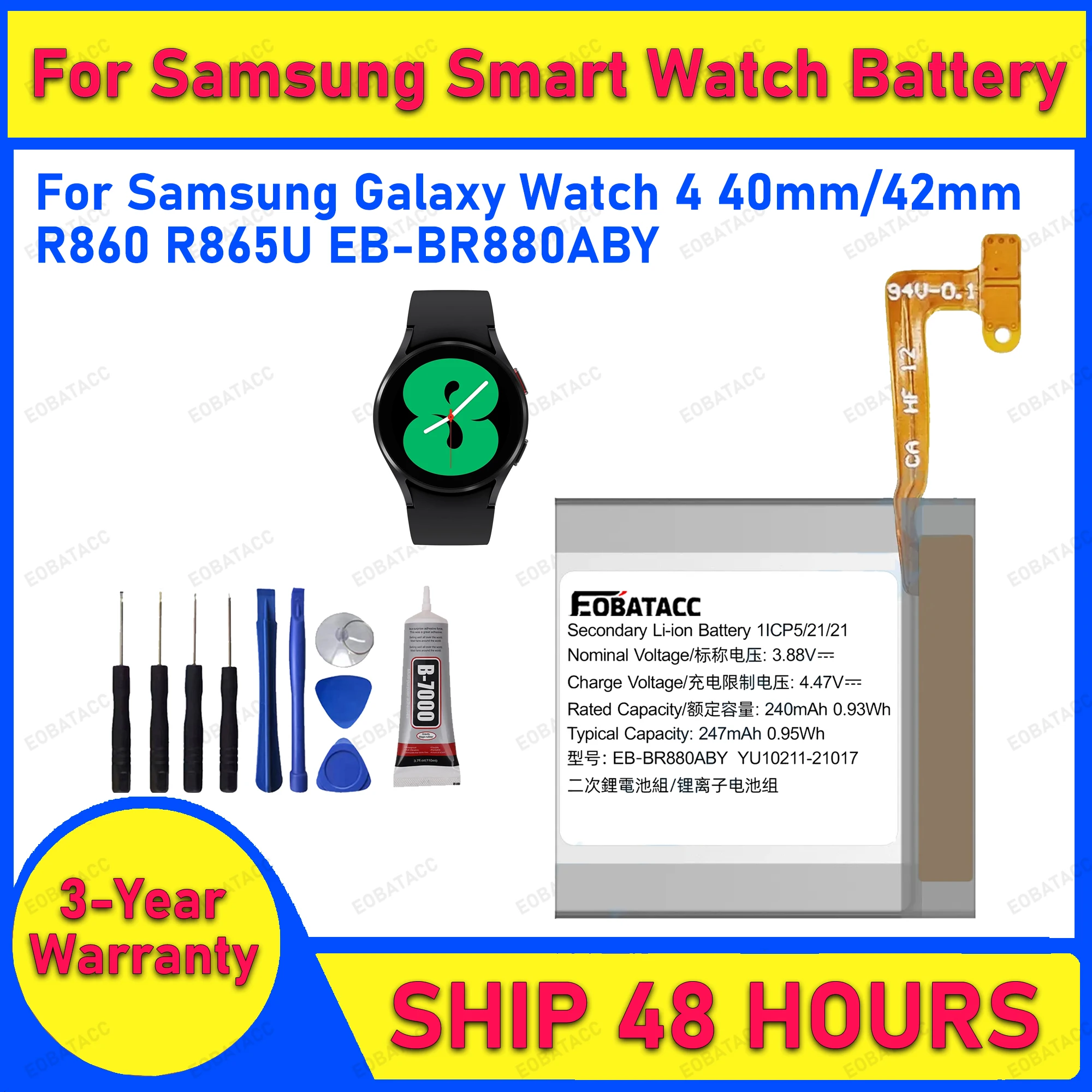 

2025 Years EOBATACC 100% New EB-BR880 Battery For Samsung Watch 4/Watch 4-40/S4-40MM Batteries+Free Tools