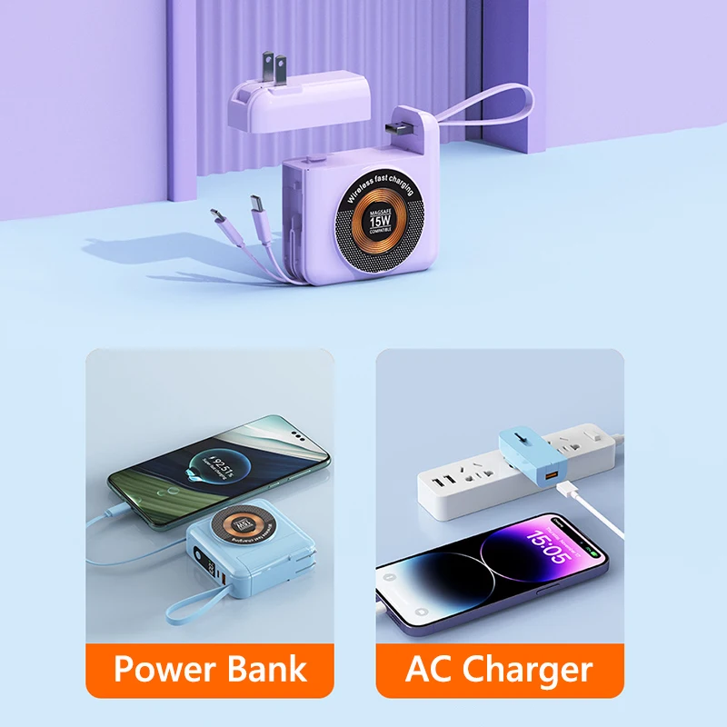 20000mAh Magnetic Power Bank 15W Wireless Fast Charger for iPhone 15 14 Samsung Huawei Xiaomi Portable Powerbank With AC Plug EU