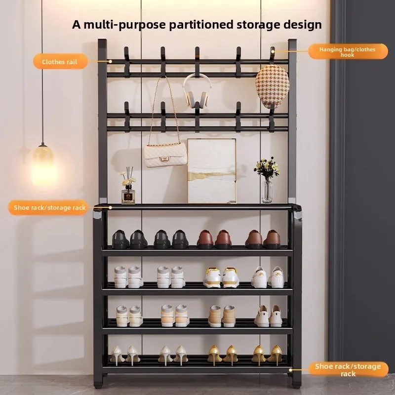 Coat Rack Shoe Rack With Storage Shelf Freestanding with 8 Hooks for Entryway Bedroom Closet 5 Tier
