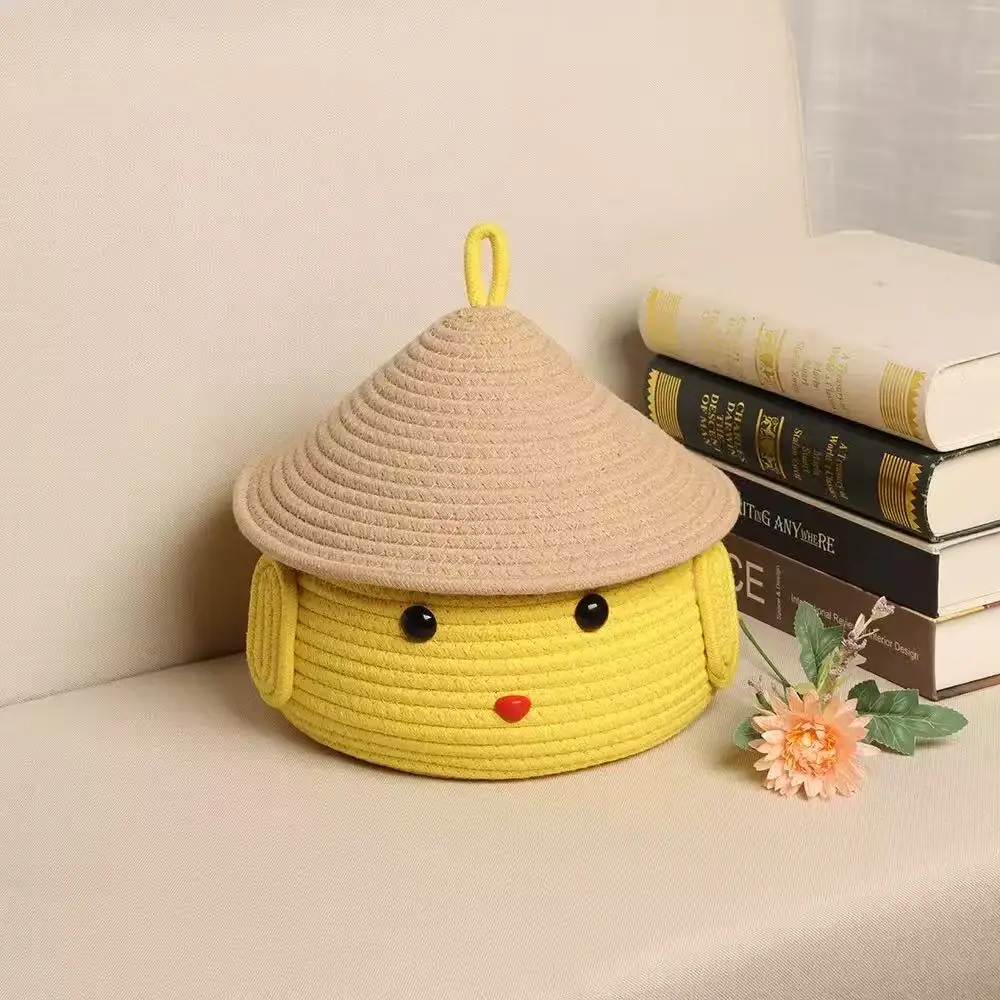 Weaving cotton rope storage basket, cotton thread weaving basket, storage basket with lid, desktop miscellaneous basket