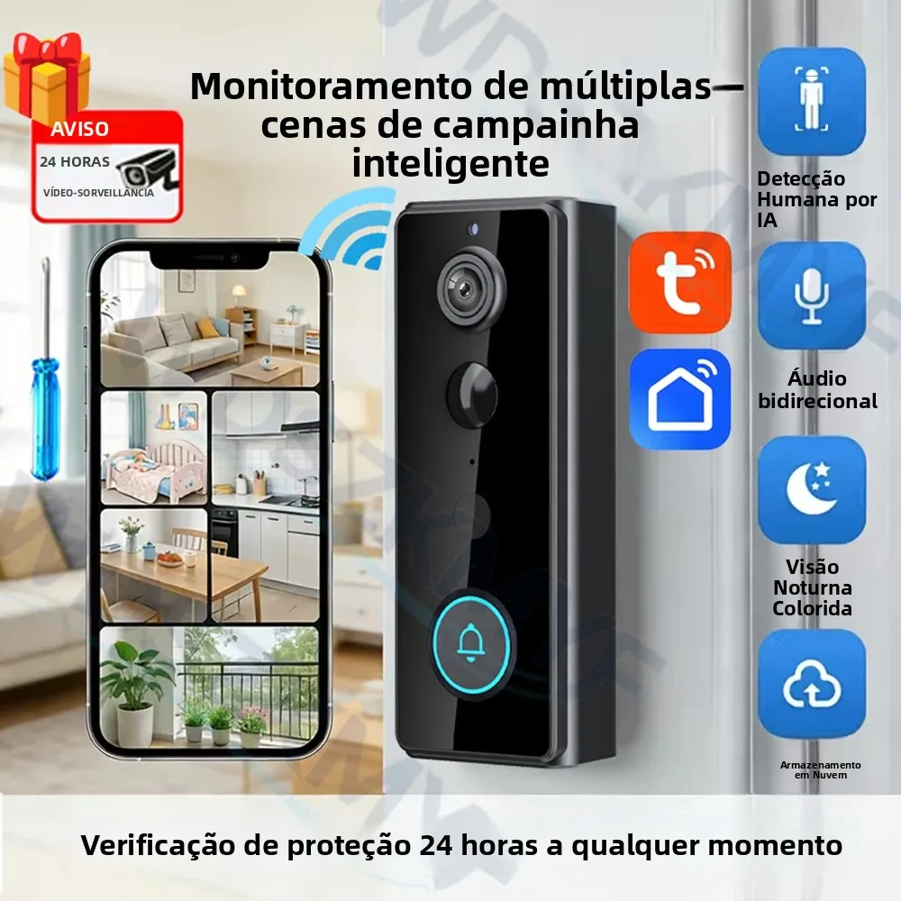 新登場！スマートワイヤレスビデオドアベル。防水カメラ、インターホン機能、4000mahバッテリー搭載。動体検知機能付きで、スマートホームのセキュリティ保護に最適。