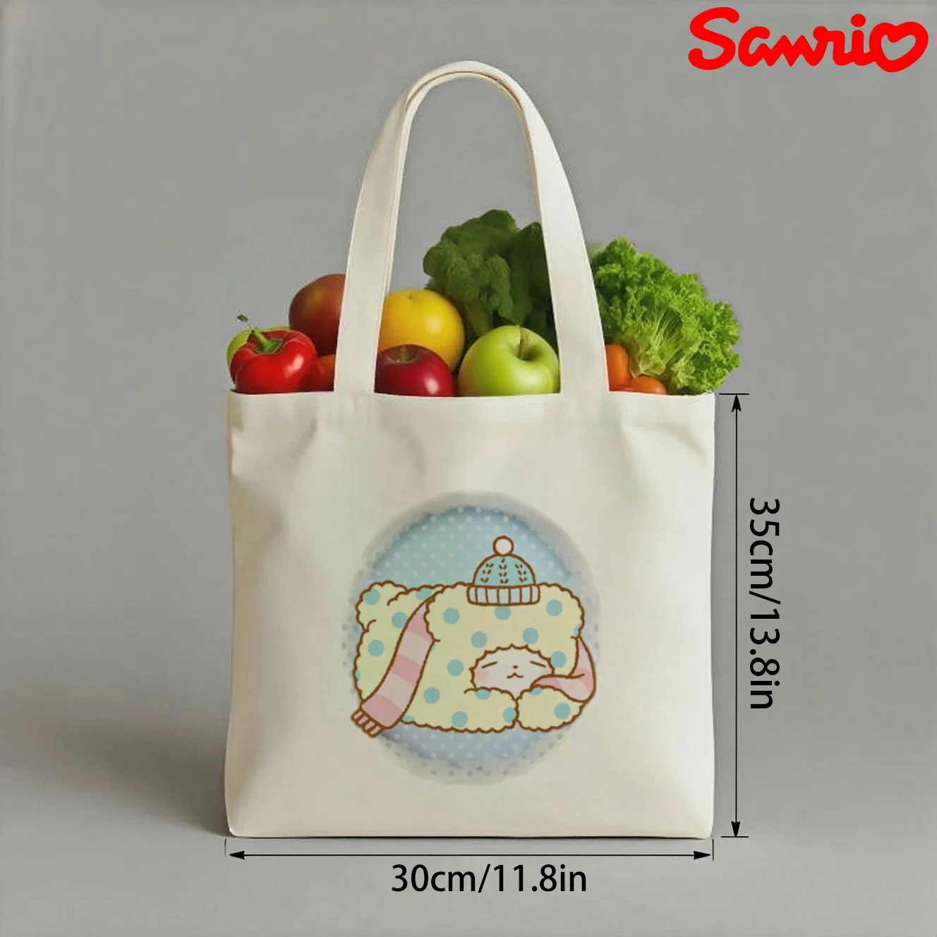 

1pc Sanrio Marumofubiyori Winter Print Canvas Tote, Reusable Casual Shoulder Shopper