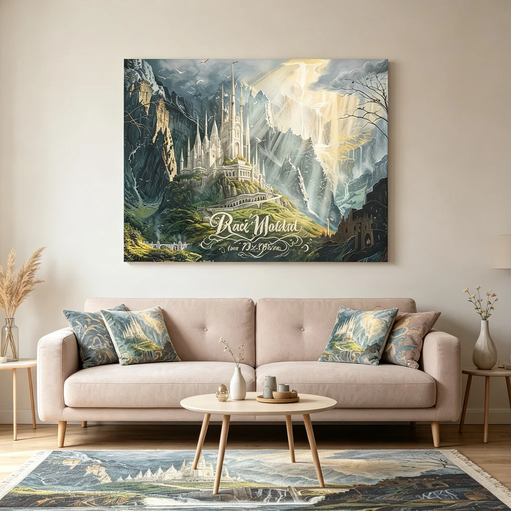 1PC Fantasy Castle Mountain Art Print Backdrop Banner, Bedroom Living Room Photo Background, Polyester, Home Decor, Wall Art