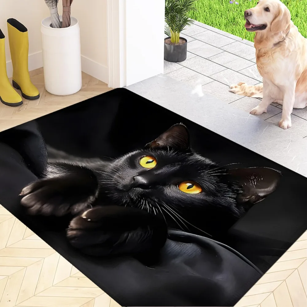 High Quality Realistic Black Cat Print Rug Mat for Home Decor Living Room Area Carpet Pet Lover Gothic Modern Stylish Floor