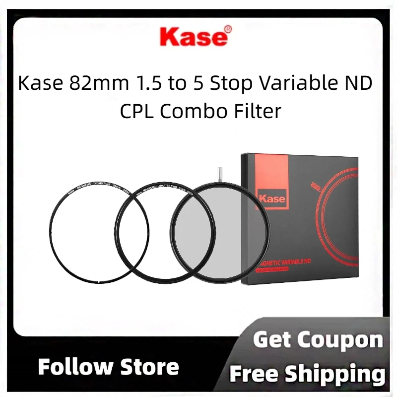 Kase Magnetic 82mm CPL + VND Combo Filter, 1.5-5 Stop Variable ND, Optical Glass, 2 Adapters Included, for Camera Lens