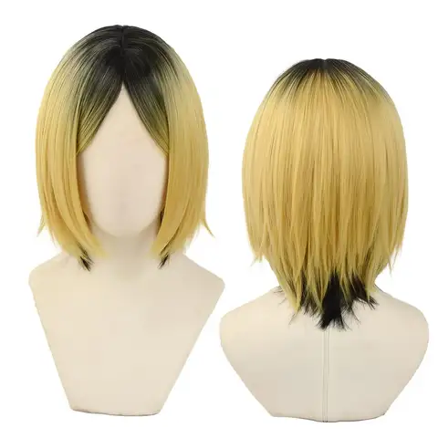 Cosplay Anime Haikyuu Wig Men's Orange Fluffy Short Wig Halloween Costume Wig (Kenma Kozume Ombre)