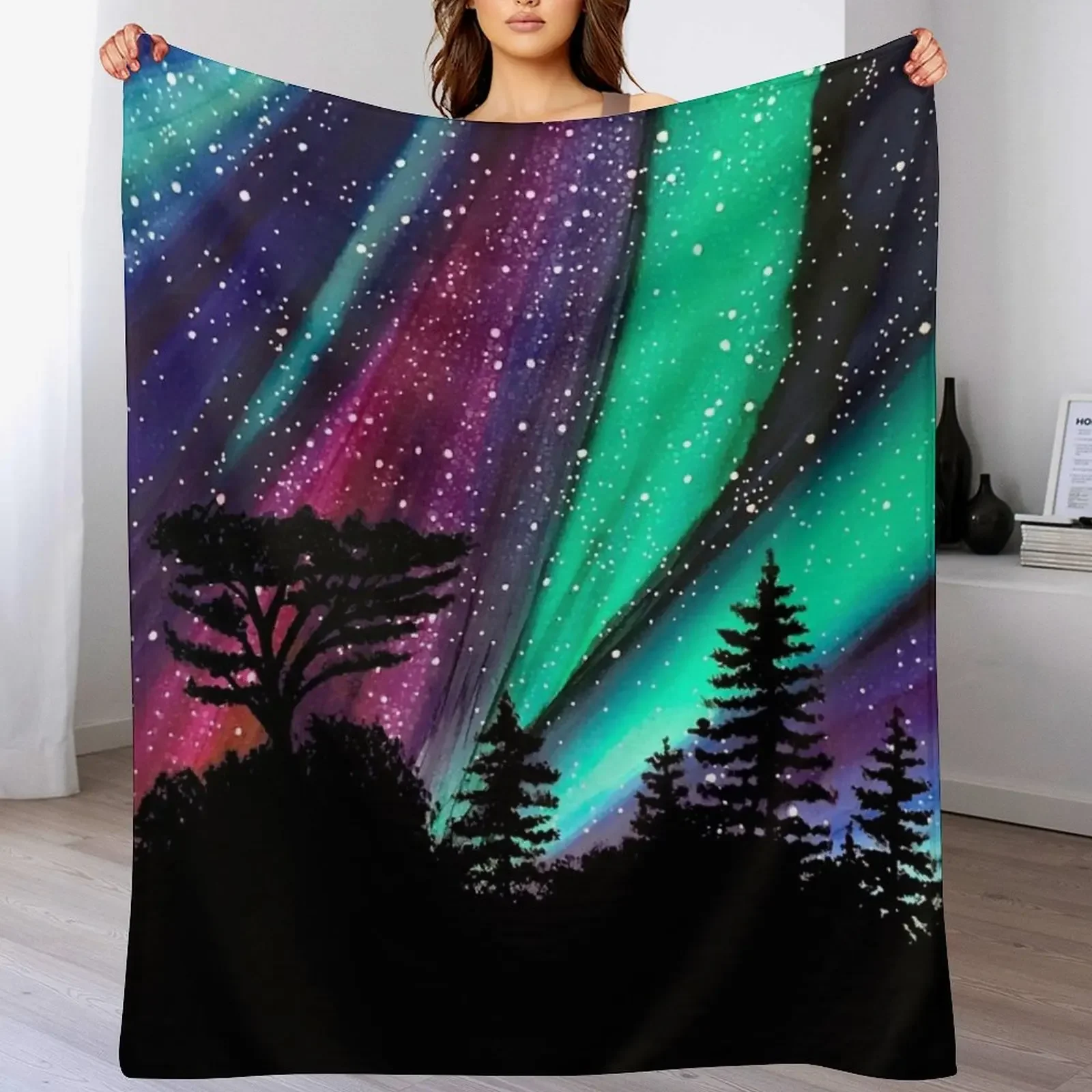

Alaskan Aurora Aurora Borealis Northern Lights Throw Blanket Sofas for winter wednesday Summer Beddings Blankets