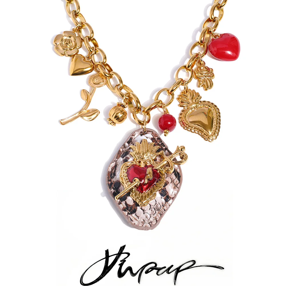 Yhpup Exklusives Design Acryl Blume Herz Charm Halskette Anhänger Damen Edelstahl Fashion Statement Kragen Schmuck 2025,