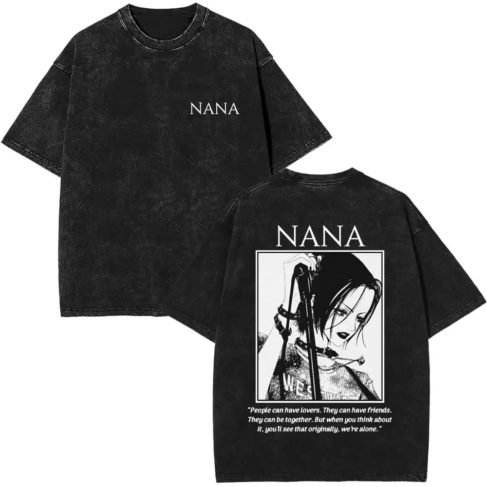 Anime Nana Osaki Vintage gewaschene T-Shirts Grunge Black Stones Y2k Streetwear Männer Frauen 90er Jahre Cartoon übergroße Kurzarm T-Shirt – Detail 18