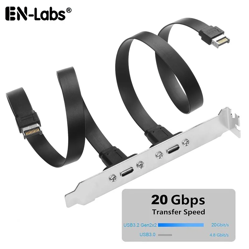 USB3.2 Gen2x2 20Gbps USB-C Flat Cable,Motherboard USB Type-E 20Pin to Type-C Extension Adapter w/ Full-Profile PCIe Bracket,0.5M