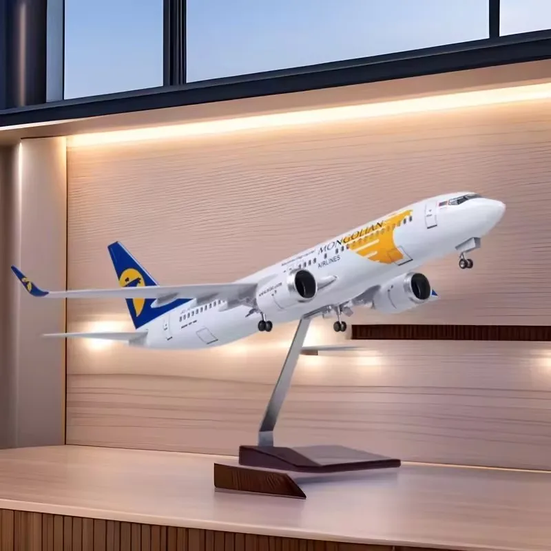

New 1:85 Scale Diecast Model Mongolian Airlines Boeing 737 Resin Airplane Airbus With Light Toys Plane Collection Display Gifts