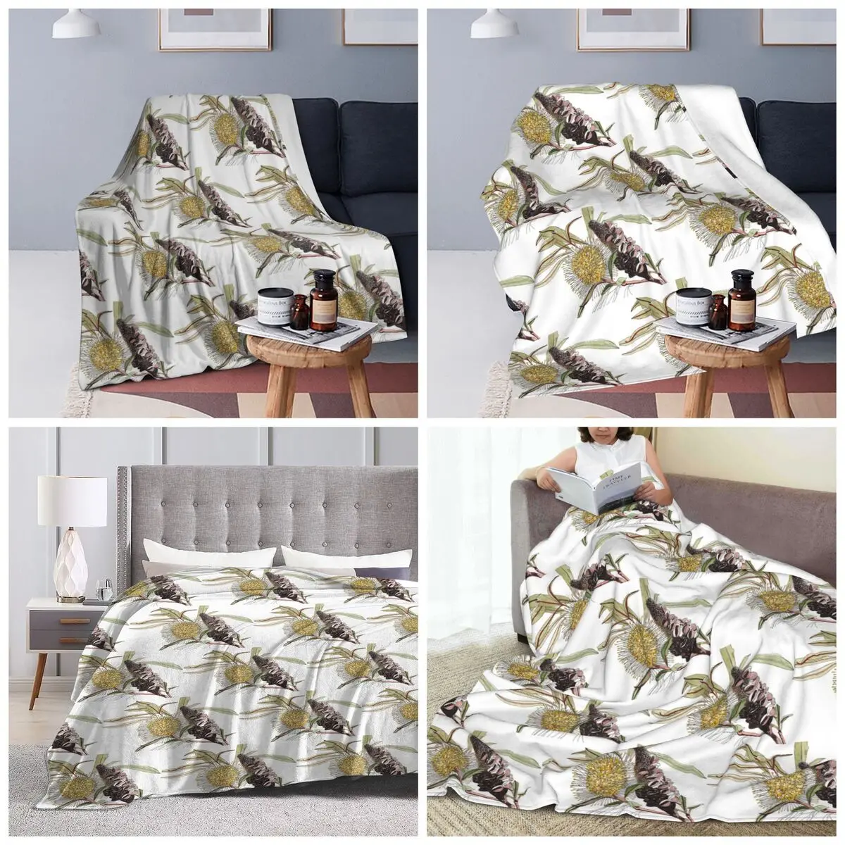 Banksia Flower Pod Australian Flora Yellow Blankets Soft Warm Flannel Throw Blanket Bedspread for Bed Travel Home Sofa