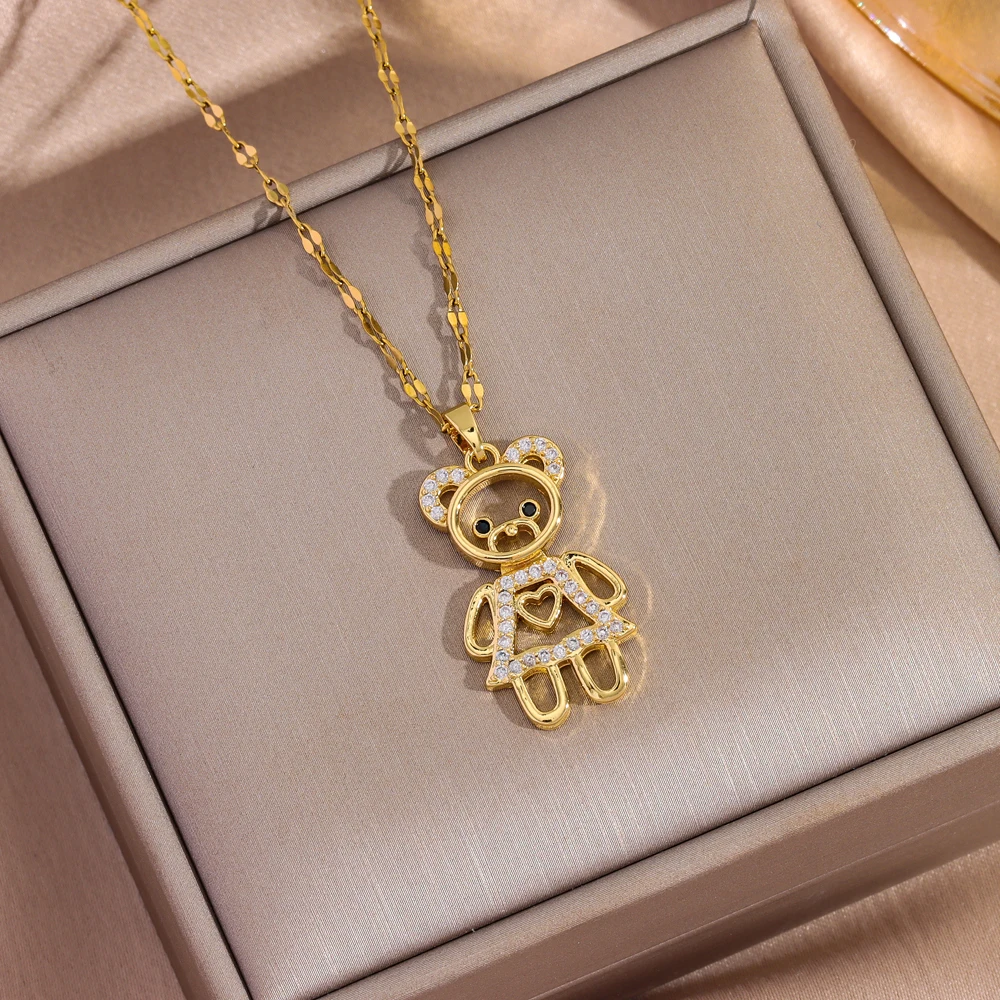 18K Gold Überzogene Süße Sexy Nette Zirkon Kristall Puppe Anhänger Halsketten Für Frauen Weibliche Trendy Edelstahl Hals Kette schmuck