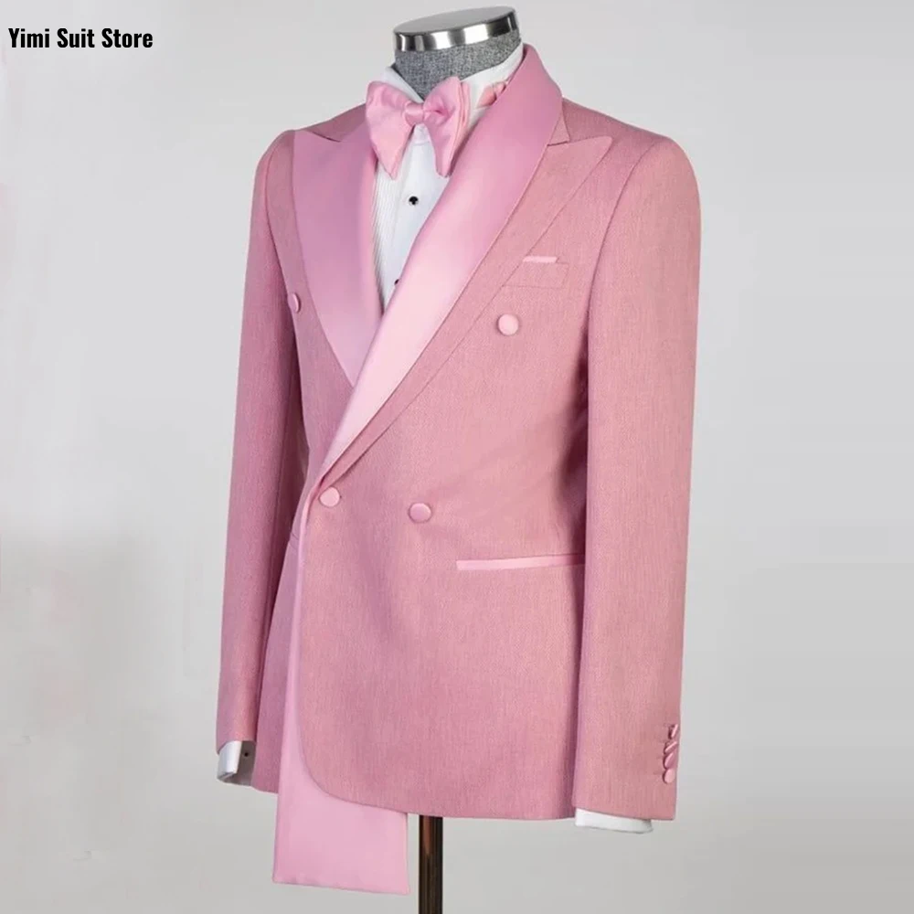 YiMinpwp Pink Men's Suit Wedding Groom Suit One Button Satin 2 Piece Set Handmade Formal Event Tailored Single Coat XS-5XL