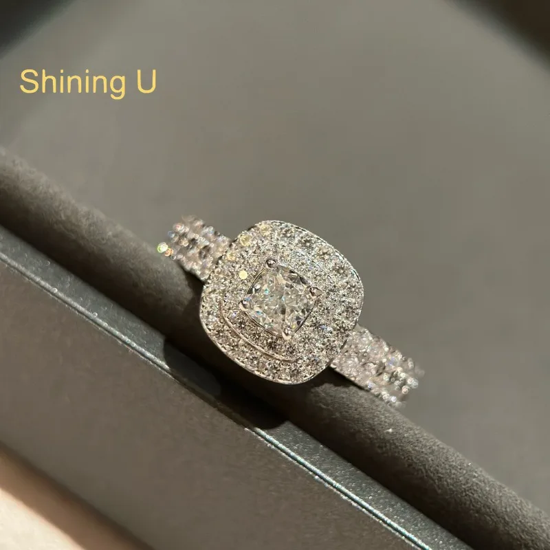 

Сияющее U S925 серебряное кольцо с бриллиантами и драгоценными камнями для женщин, ювелирные изделия для помолвки