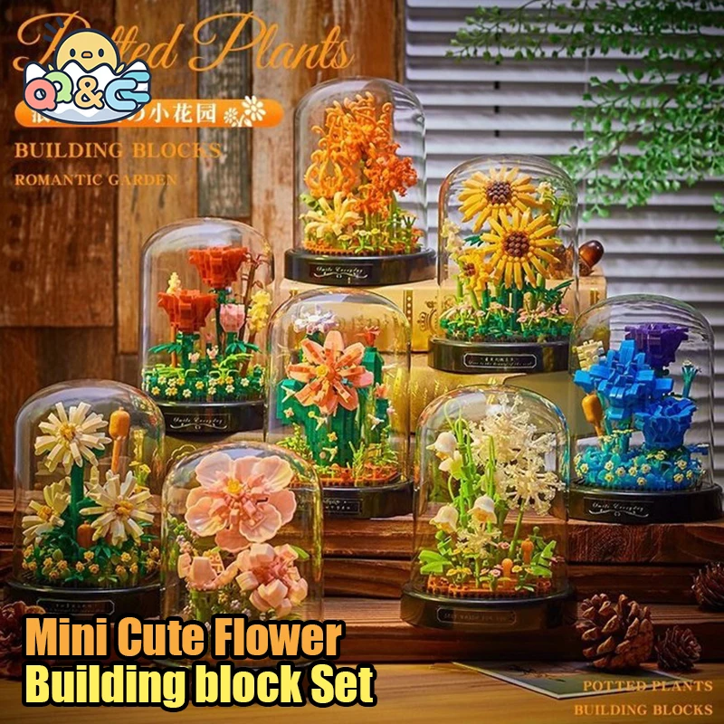 Sunflower Bouquet Building Block Kit DIY Eternal Orchid Flowers Block Toy Set Rose Potted Bricks Assembly Girl Adult Friend Gift