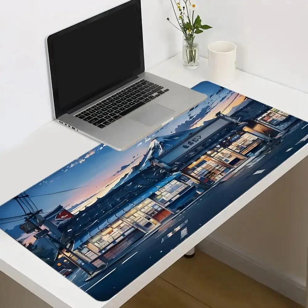Town scene mouse pad at dusk  Desktop pad with Japanese mountain pattern коврик для мышки alfombrillas gaming