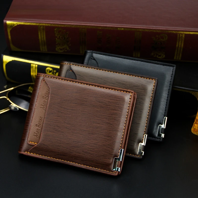 

New Men's Wallet Short PU leather multi-function large-capacity fashionable casual iron-edged multi-position card leather wallet