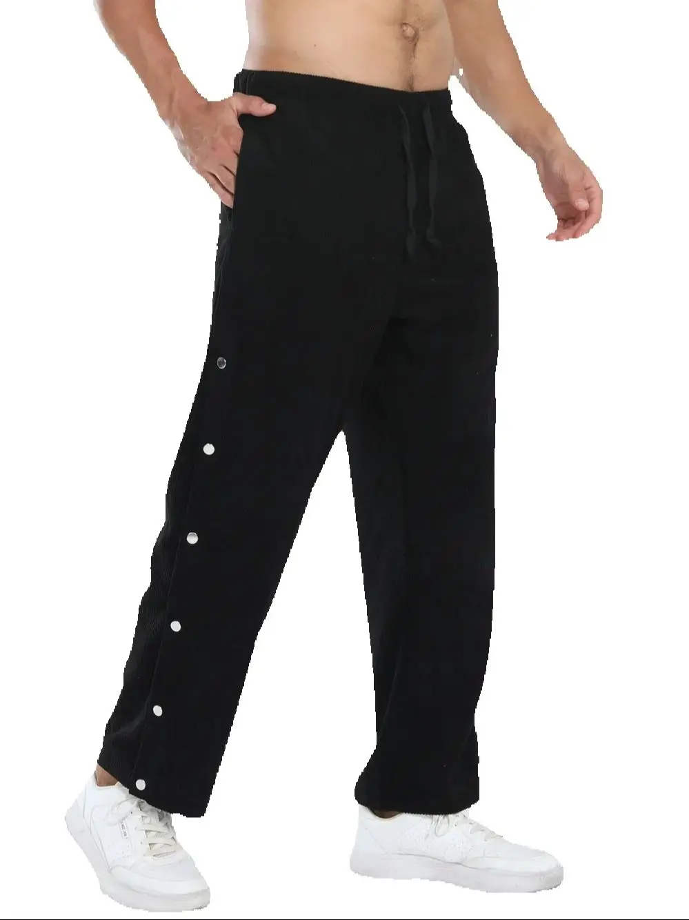 Nuevos pantalones casuales divididos con botones para hombres, pantalones deportivos sueltos y de moda de pierna recta para primavera y otoño para hombres