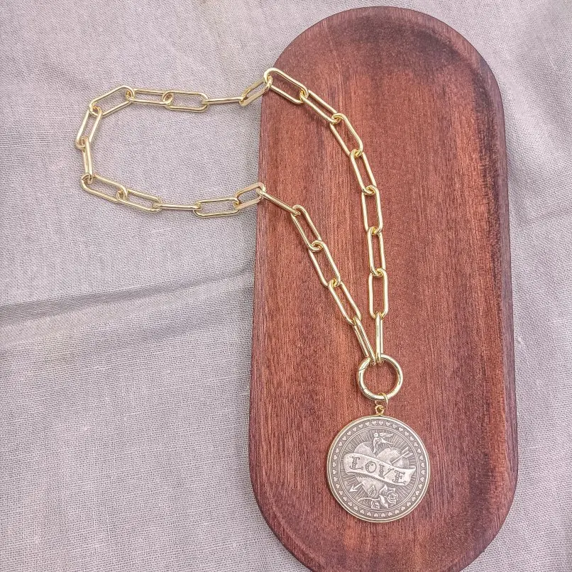 1Pcs Gold Color Necklace Copper Letter Circle Coin Round Shape 18inch Jewelry Special Gift For Women