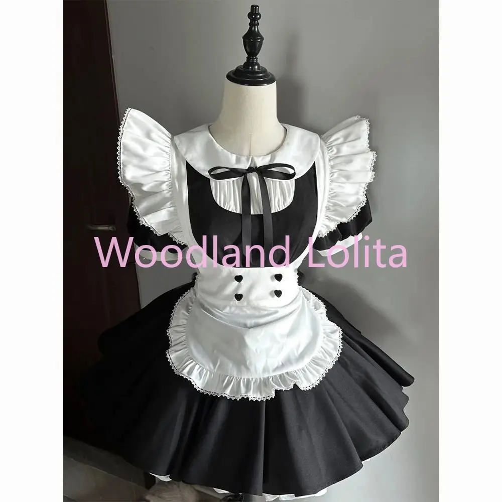 Classical Blue Lolita Anime Maid Cosplay Costume Kawaii Comic Con Dress Up Black Short Sleeved Lolita Set Party Women Outfit image 5